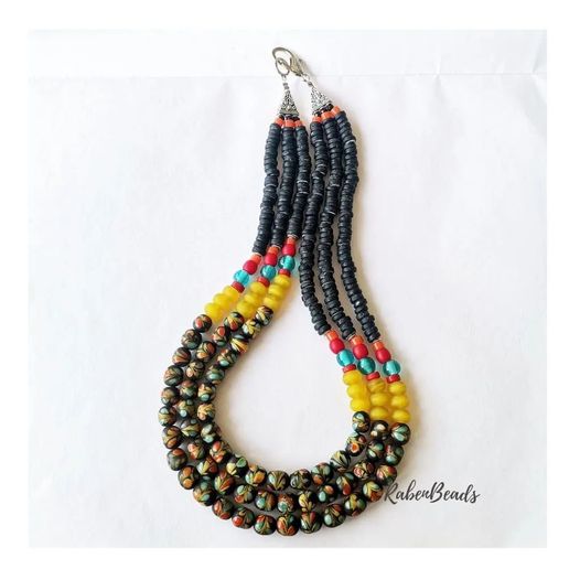 3 Layered Indonesian Glass Beads Necklace
