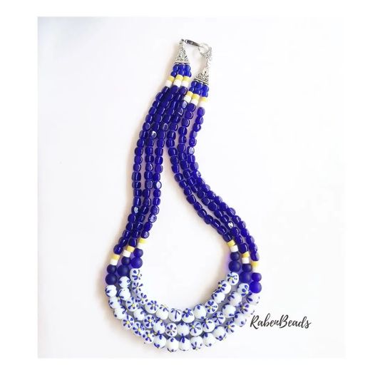 RB Blue White 3 Layered Necklace