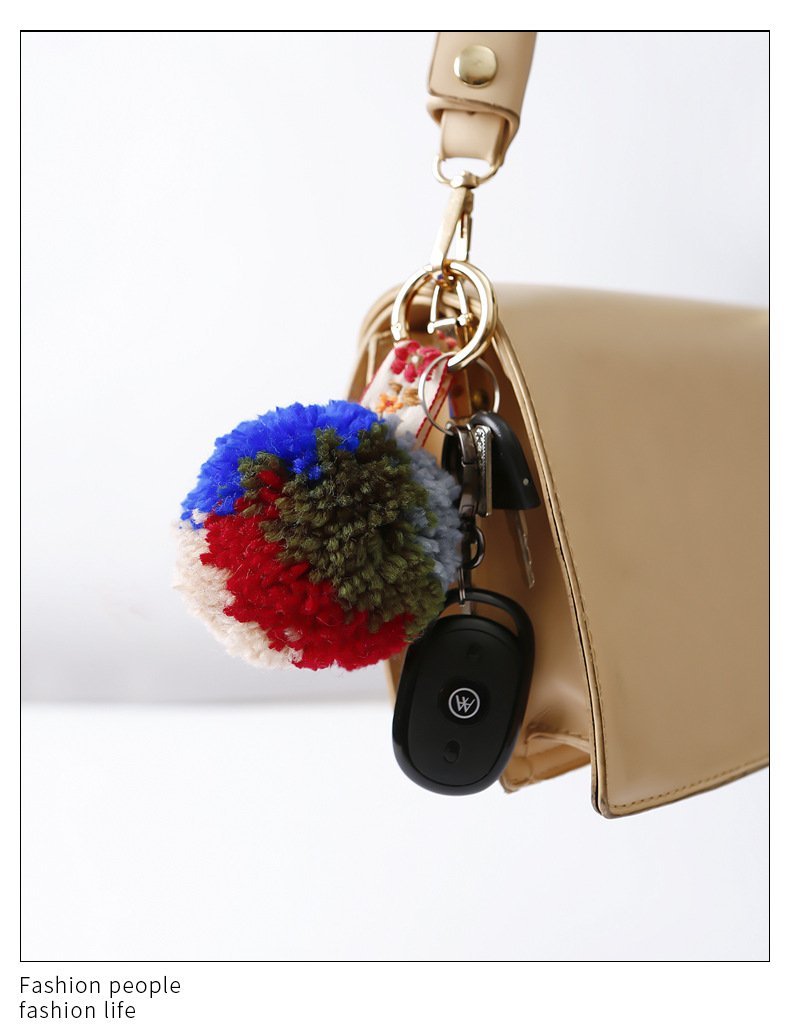 Hand Braided Boho coloured Pom Pom Keychain