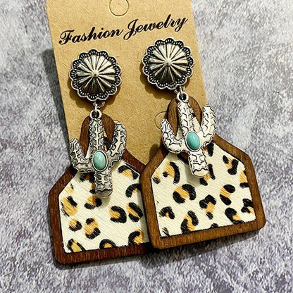 Genuine Leather Cow Tag Earrings