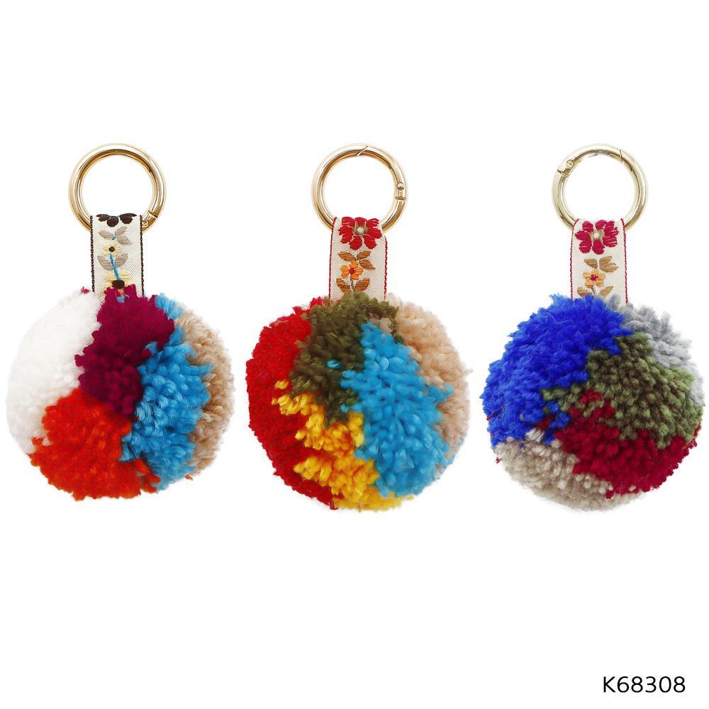 Hand Braided Boho coloured Pom Pom Keychain