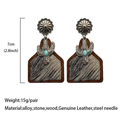 Genuine Leather Cow Tag Earrings