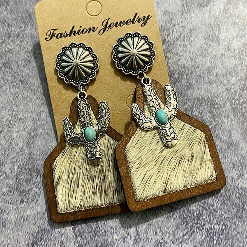 Genuine Leather Cow Tag Earrings