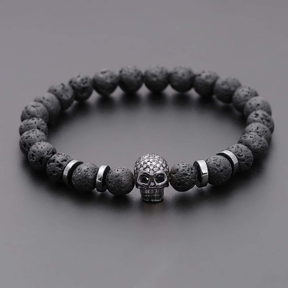 Handmade Black Eye Skull Lava Stone Bracelet