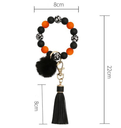 Silicone Bead Ball Tassel Skull Bracelet Keychain