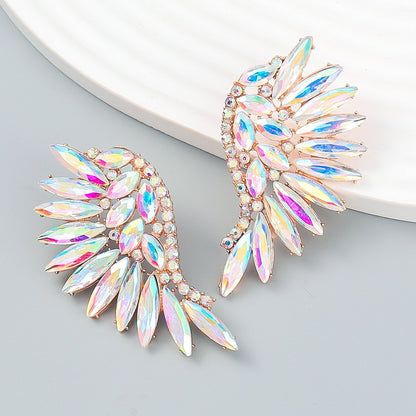 Women's Colorful Rhinestone Fan-shaped Wing Earrings