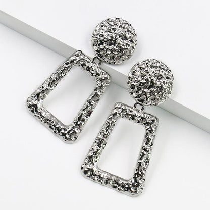 New Embossed Geometric Irregular Embossed Metal Women's Earrings