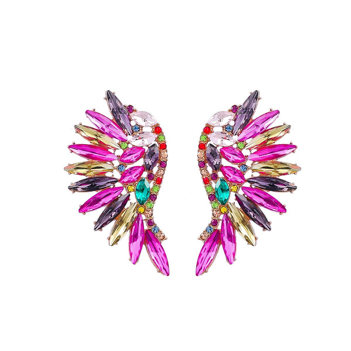 Women's Colorful Rhinestone Fan-shaped Wing Earrings