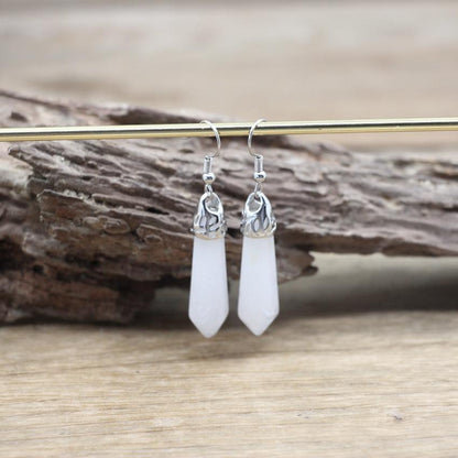 Handmade Natural Stone Hexagonal Quartz Hook Earring