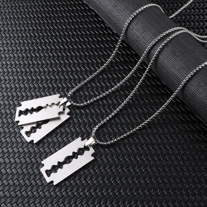 Stainless Steel Razor Blades Pendant Necklaces