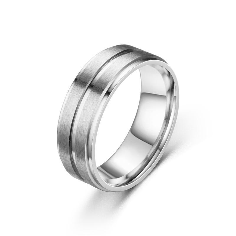 Stainless Steel 8mm Wide Matte Double Bevel Ring