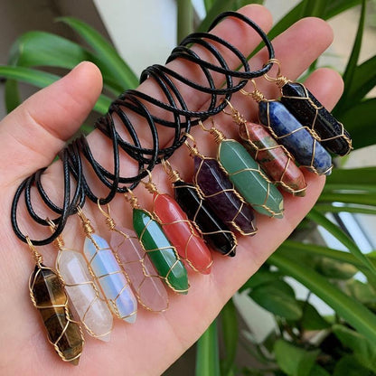 Natural Stone Crystal Necklace Wire Wrap Multicolor