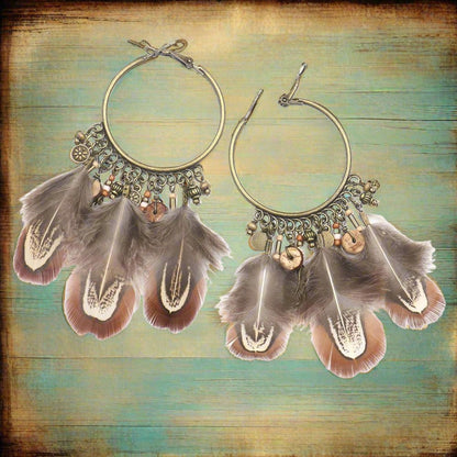 Retro Ethnic Round Gradient Feather Pendant Earrings