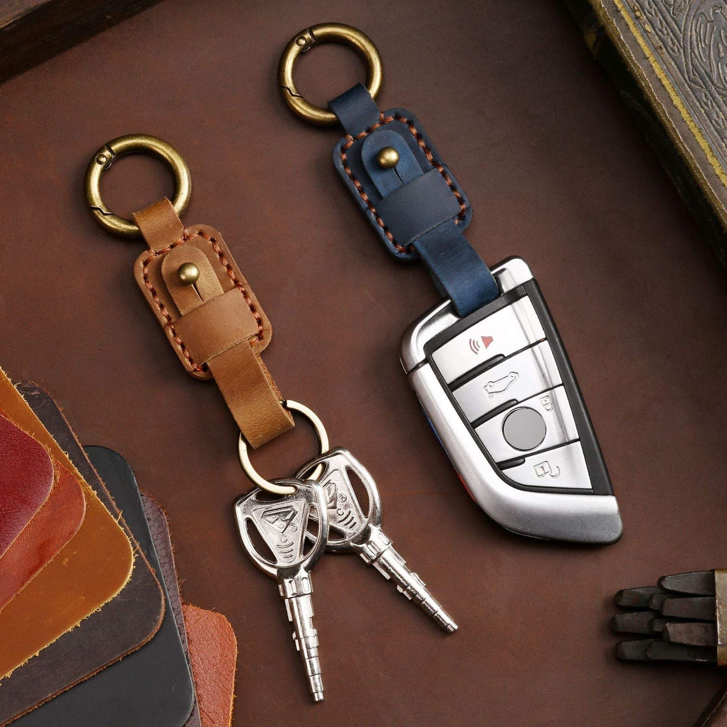 Genuine Leather Cars Keychain