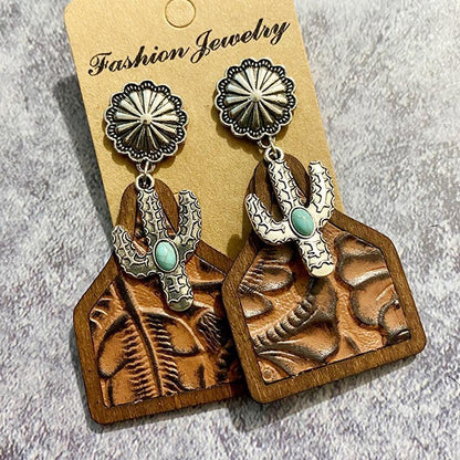 Genuine Leather Cow Tag Earrings