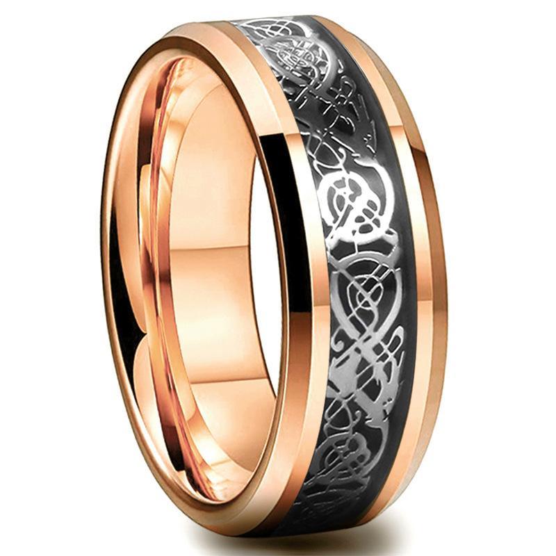 Gold and silver dragon pattern stainless steel ring