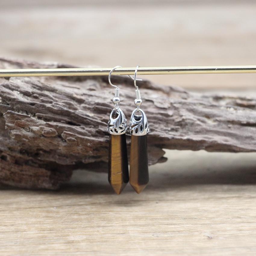 Handmade Natural Stone Hexagonal Quartz Hook Earring