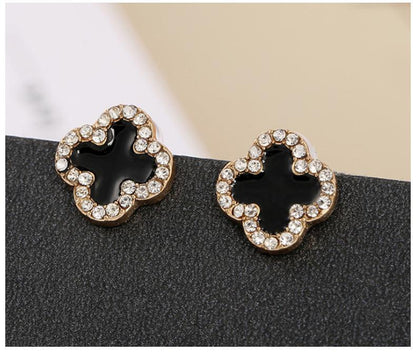 Silver Pin and Diamond Clover Stud Earrings