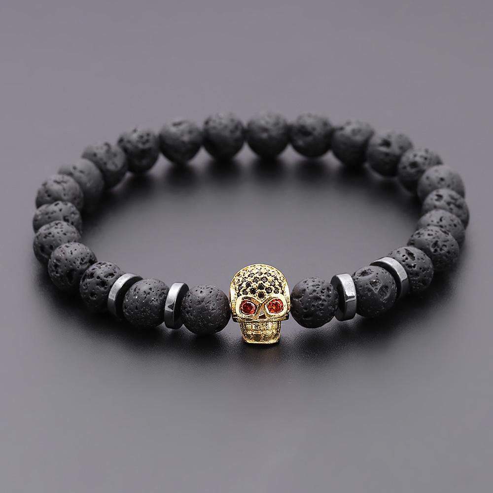 Handmade Black Eye Skull Lava Stone Bracelet