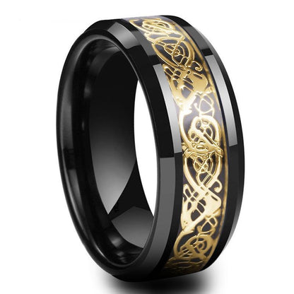 Gold and silver dragon pattern stainless steel ring