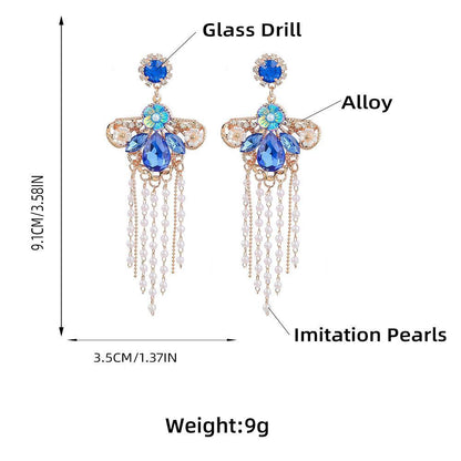 Large Rhinestone Tassel Drop Earrings