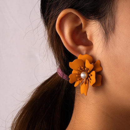 New Creative Fashion Solid colour Flower Earrings