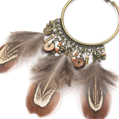 Retro Ethnic Round Gradient colour Feather Pendant Earrings