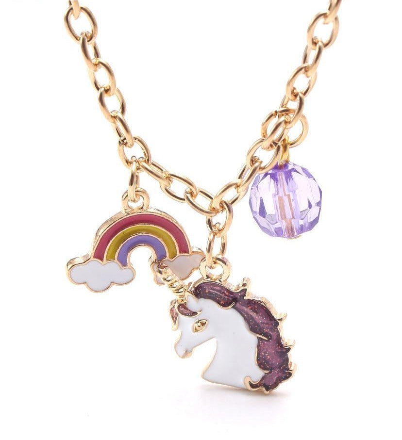 Purple Unicorn Children's Necklace Bracelet Set