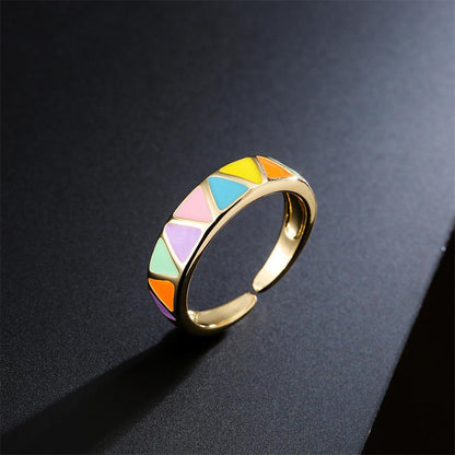 Personalized Color Oil Dripping Geometric Opening Ring