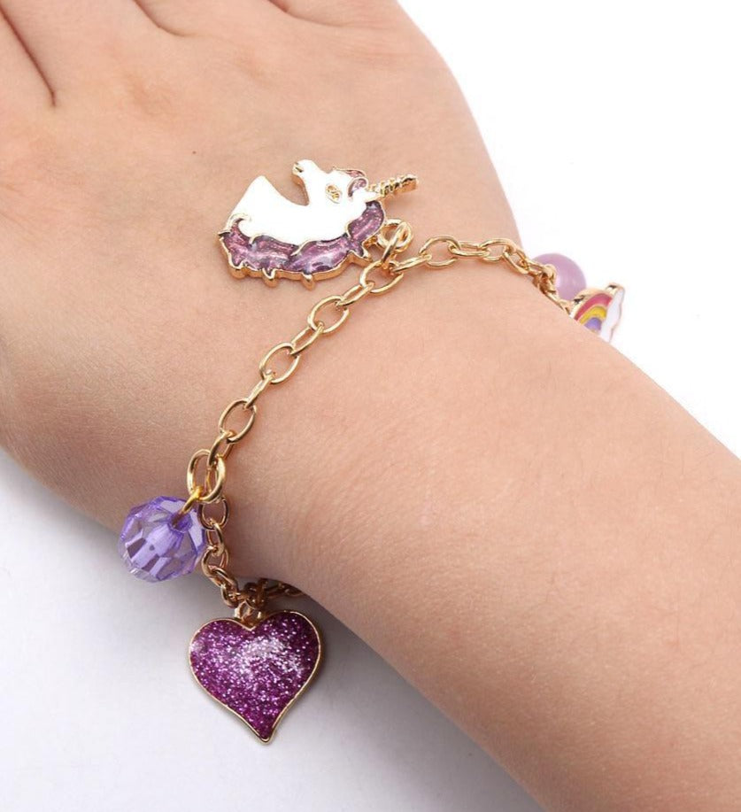 Purple Unicorn Children's Necklace Bracelet Set