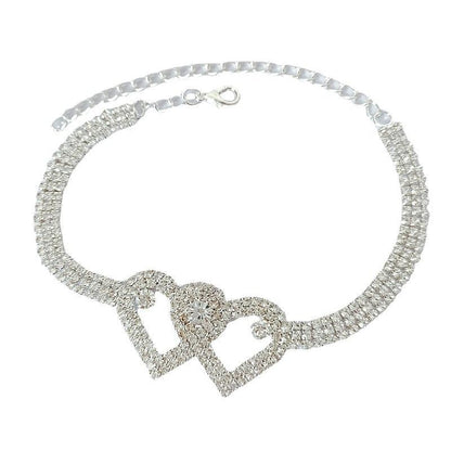 Rhinestone Double Heart Anklet