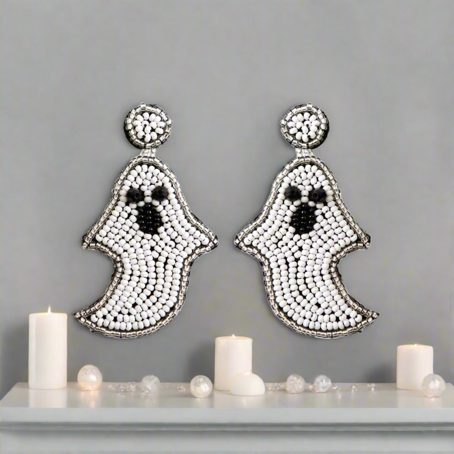 Handmade Woven Ghost Halloween Earrings