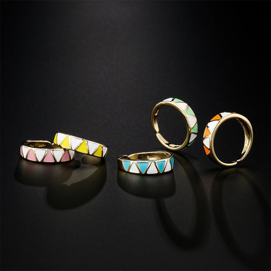 Personalized colour Oil Dripping Geometric Opening Ring