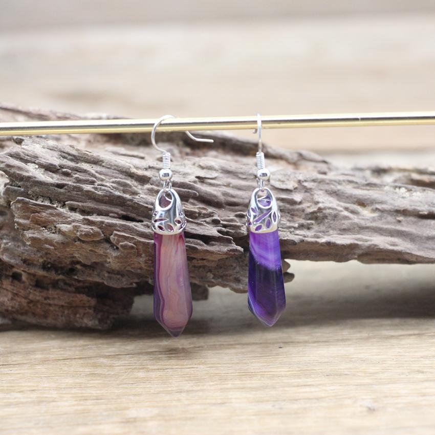 Handmade Natural Stone Hexagonal Quartz Hook Earring