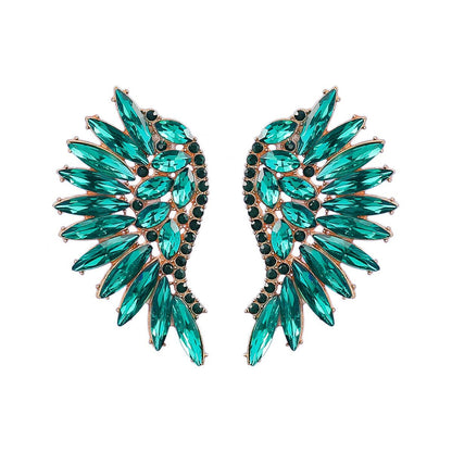 Women's Colorful Rhinestone Fan-shaped Wing Earrings