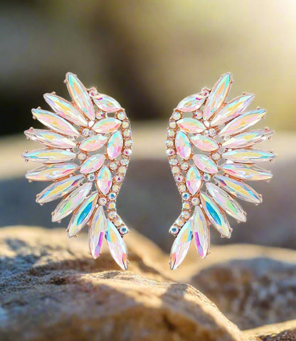 Women's Colorful Rhinestone Fan-shaped Wing Earrings