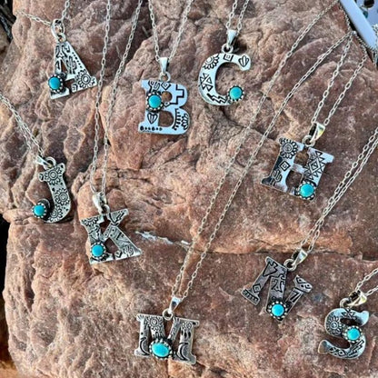 Turquoise Initial Leatters Necklace