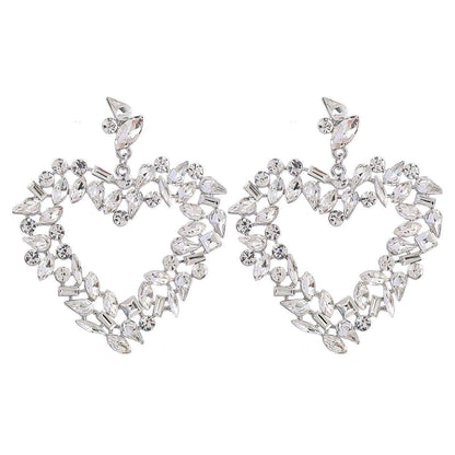 Flower Alloy Love Rhinestone Earrings Female