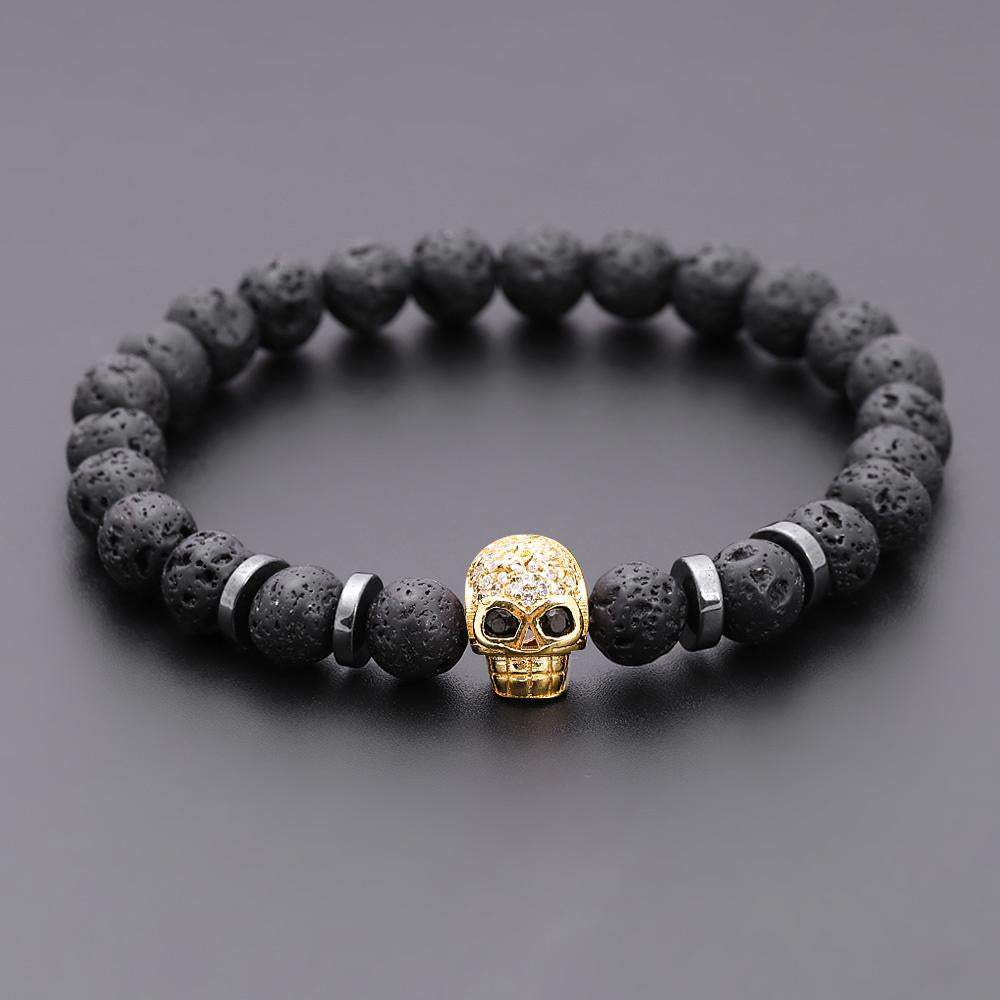 Handmade Black Eye Skull Lava Stone Bracelet