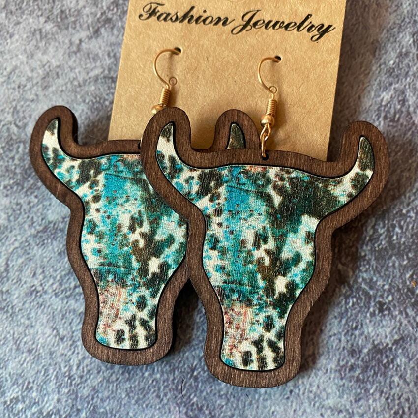 Handmade Wooden Cow Head Bezel Sunflower Earrings